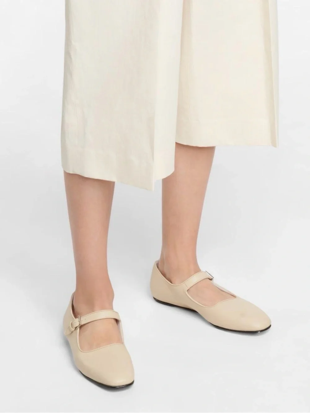 The Row Ava Mary Jane Flats Oatmilk Leather Size 38.5 Ivory Ballet